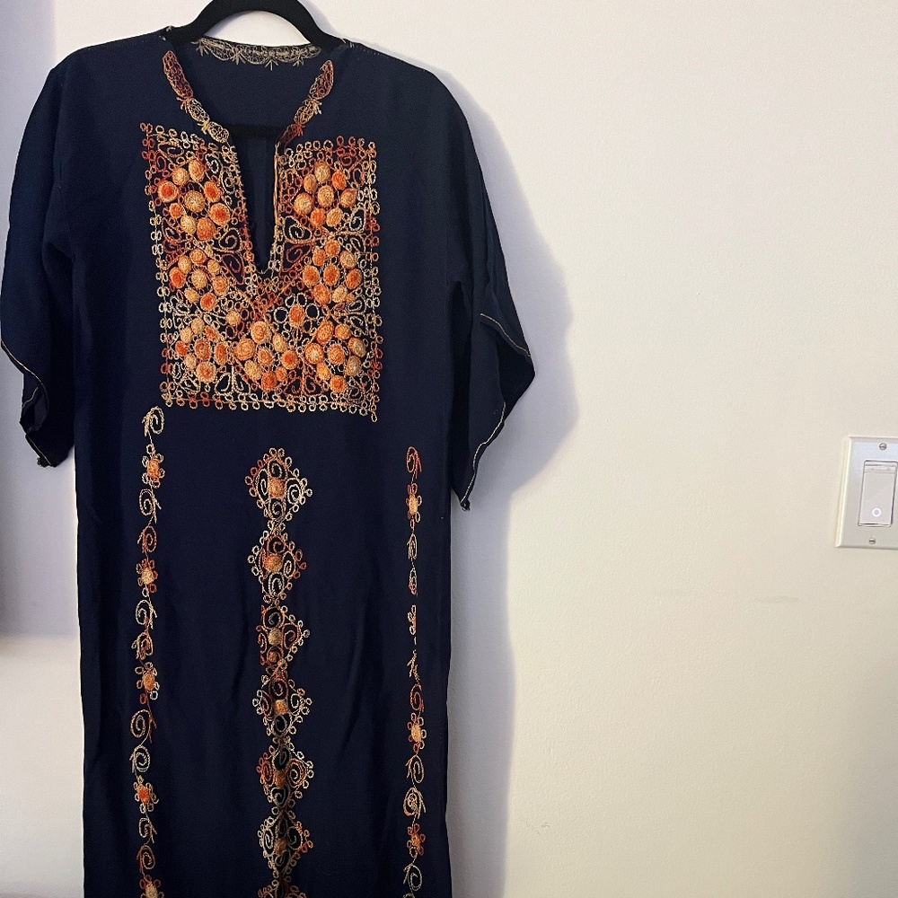 Vintage Caftan, Blue and Gold Tunic or Party Dress